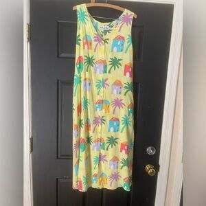Vintage Jams World House Print Dress Pockets Resort Vacation Summer
